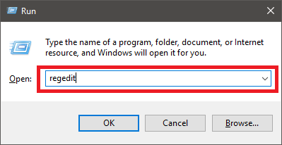 open regedit by run